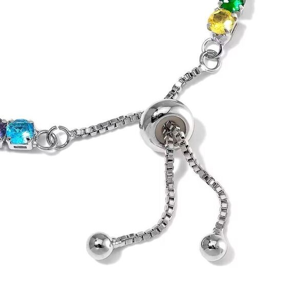 Simulated Multi Color Diamond Tennis Bracelet with Bolo Slider in Silver 6-9 In - Picture 5 of 5